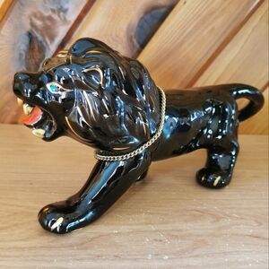 Vintage Black Lion with Green Jewel Eyes